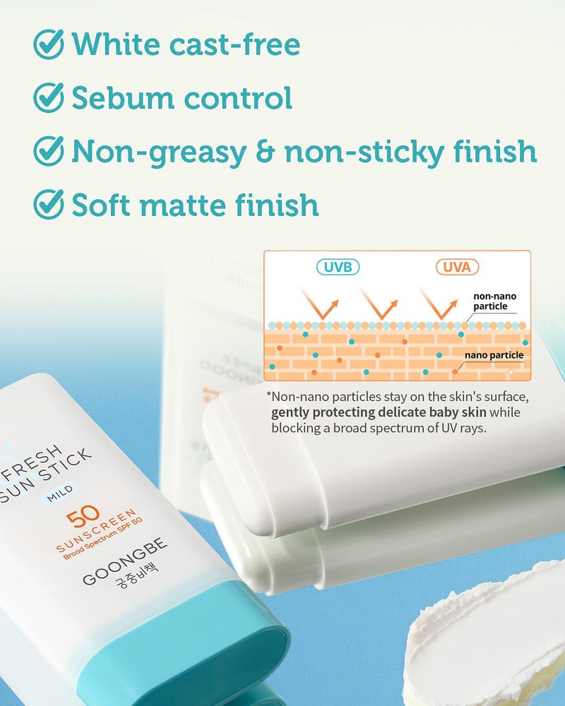 goongbe لوسيون الشمس SPF 40 و عصا الشمس SPF 50 - واقي شمس معدني أكسيد الزنك 100% - بدون أثر أبيض - آمن للشعاب المرجانية للنباتيين للأطفال والبالغين - العناية بالبشرة الكورية، 2.82 أونصة و 0.49 أونصة - Image 5